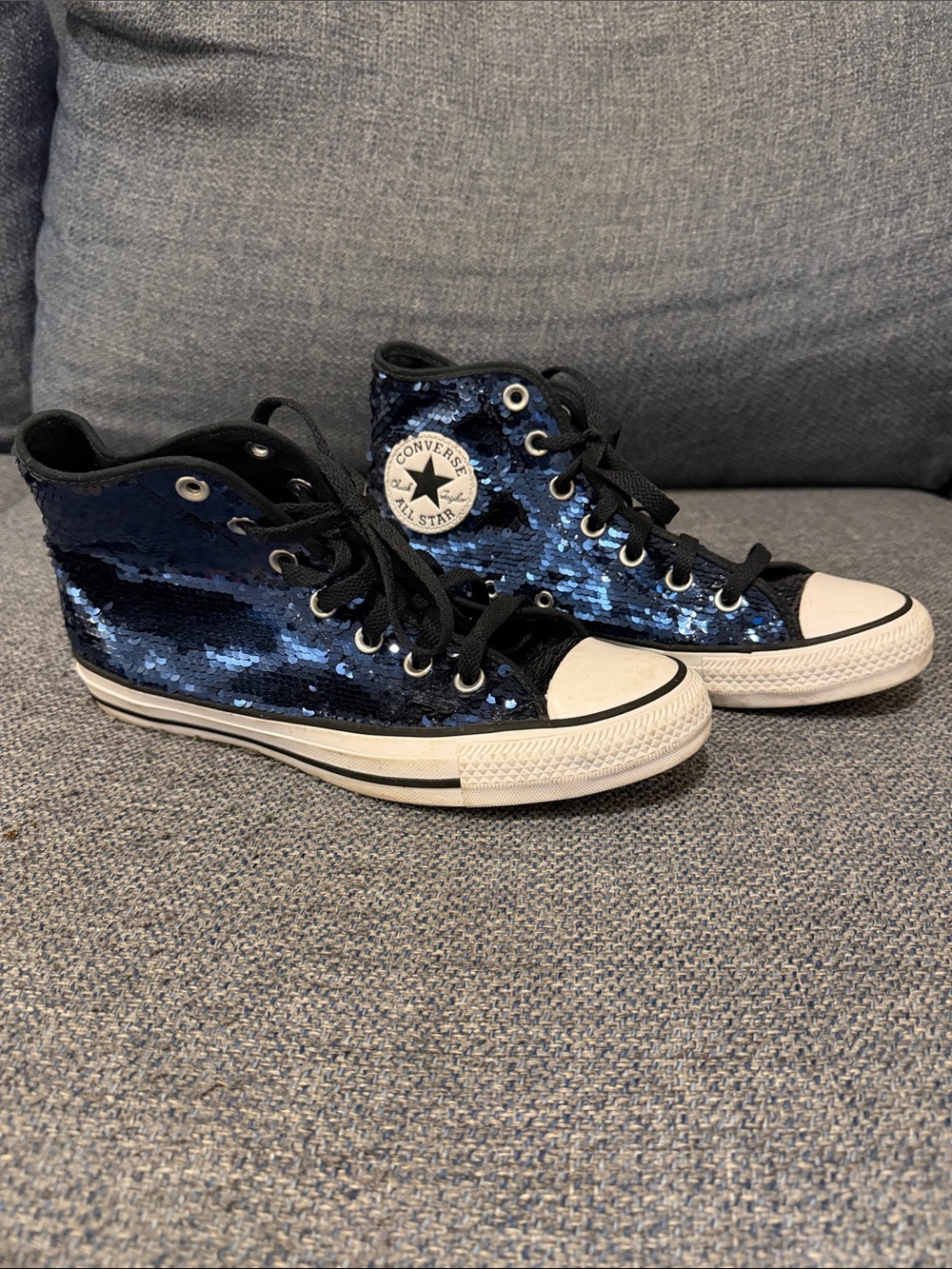 Converse blue navy sequin All Star Hi Women's 8 Men's 6 - Picture 3 of 5